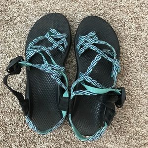 Blue strappy chacos