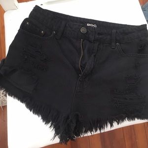 BDG black distressed denim shorts