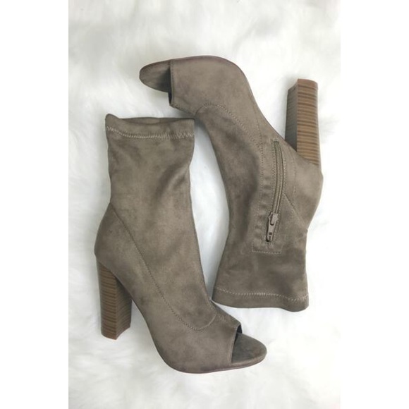 Peep Toe High Block Heel Sock Ankle Bootie - Picture 3 of 4