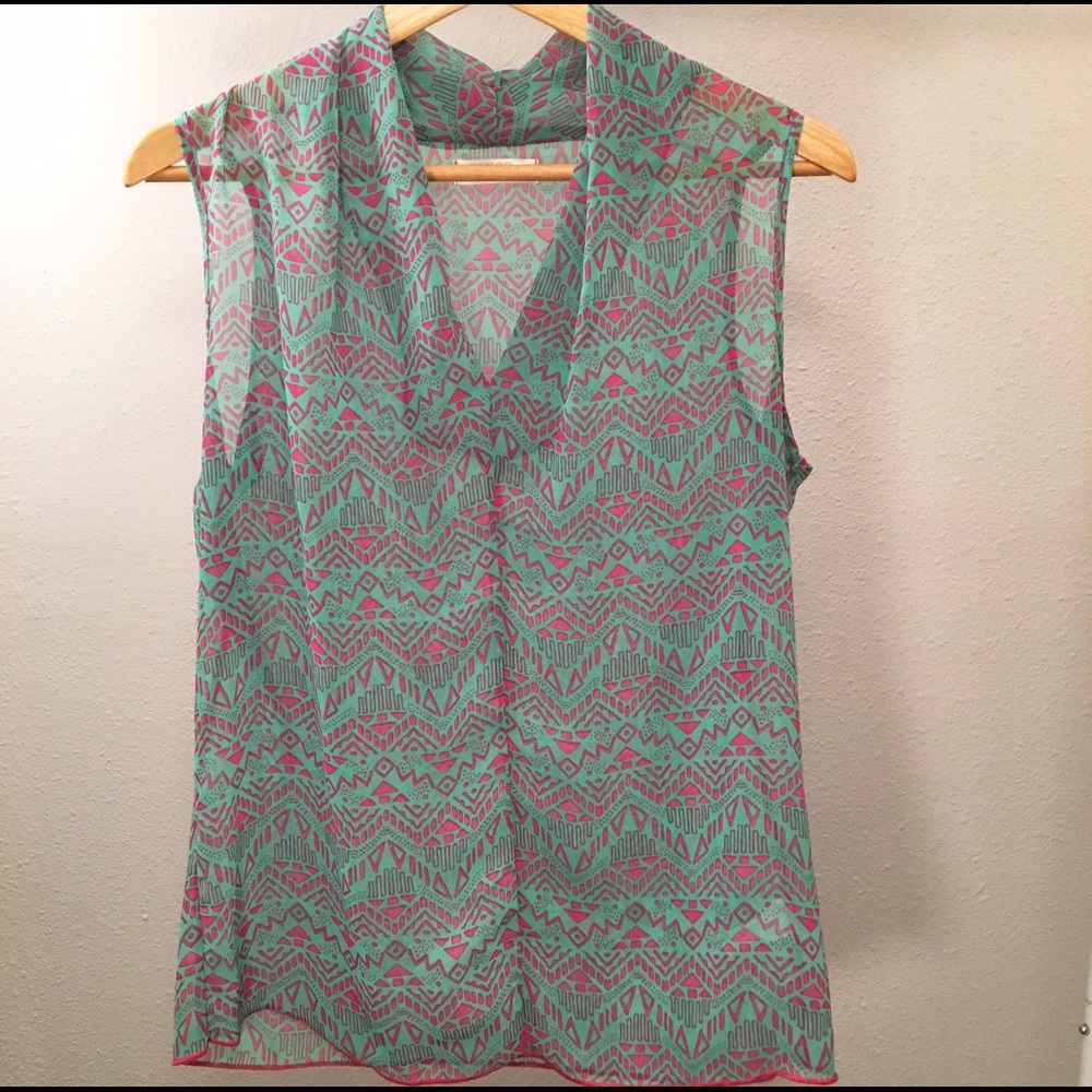 Turquoise & Pink Sleeveless Renee C. Top