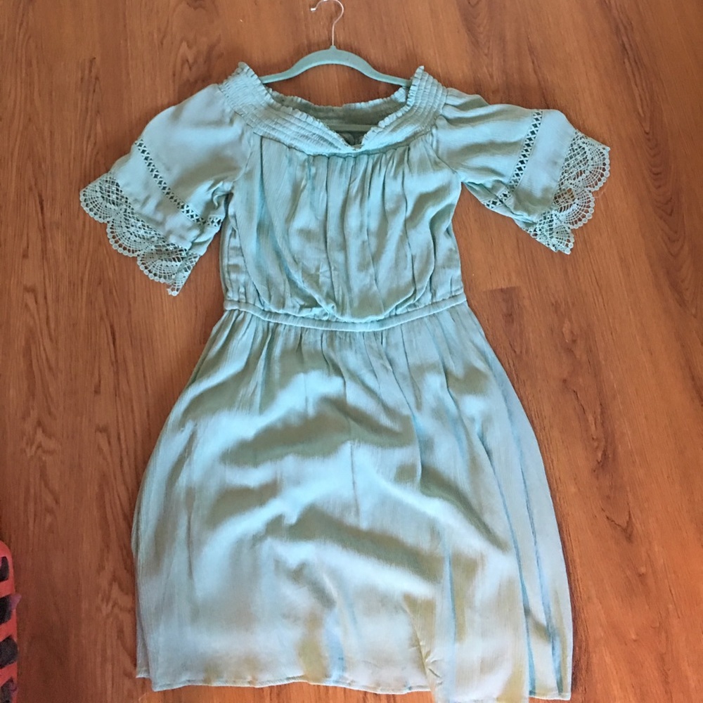 Off the shoulder teal dress