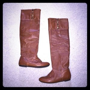 Chinese laundry brown leather fold down boots
