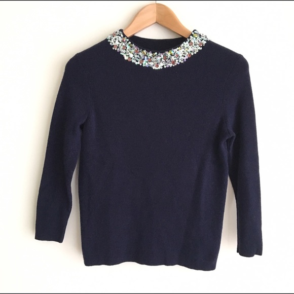 J. Crew Sweaters - J.Crew Navy Wool Embellished Mockneck Sweater