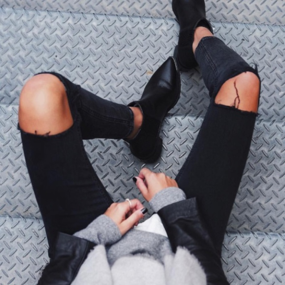 Distressed black jeans