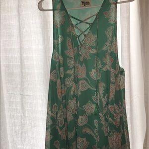 Greenish turquoise flown mid length dress