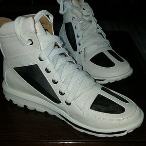 White & Black High Top Translucent Sneakers