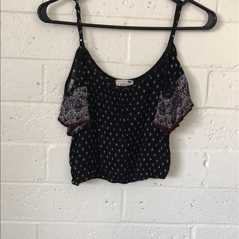 Off the shoulder black patterned crop top