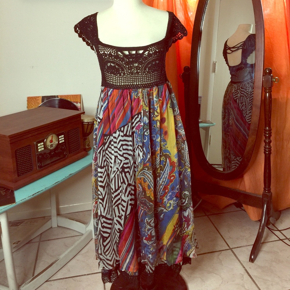 Crochet flowing boho fancy dress