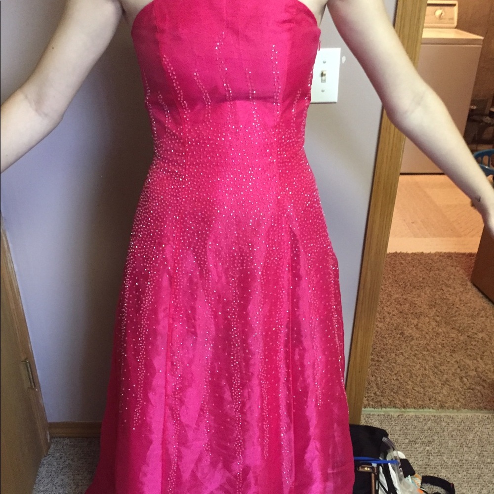 pink beaded prom dress