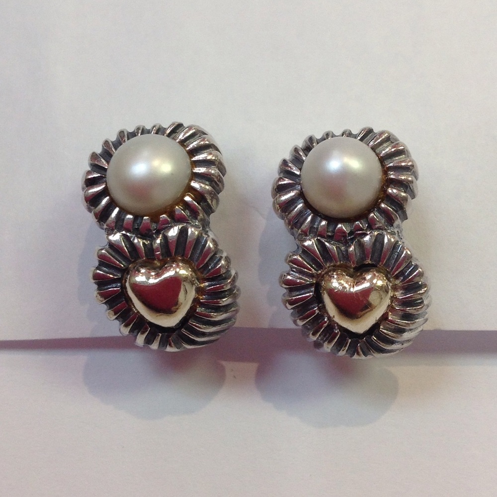 Sterling , 18k and Pearl heart earrings