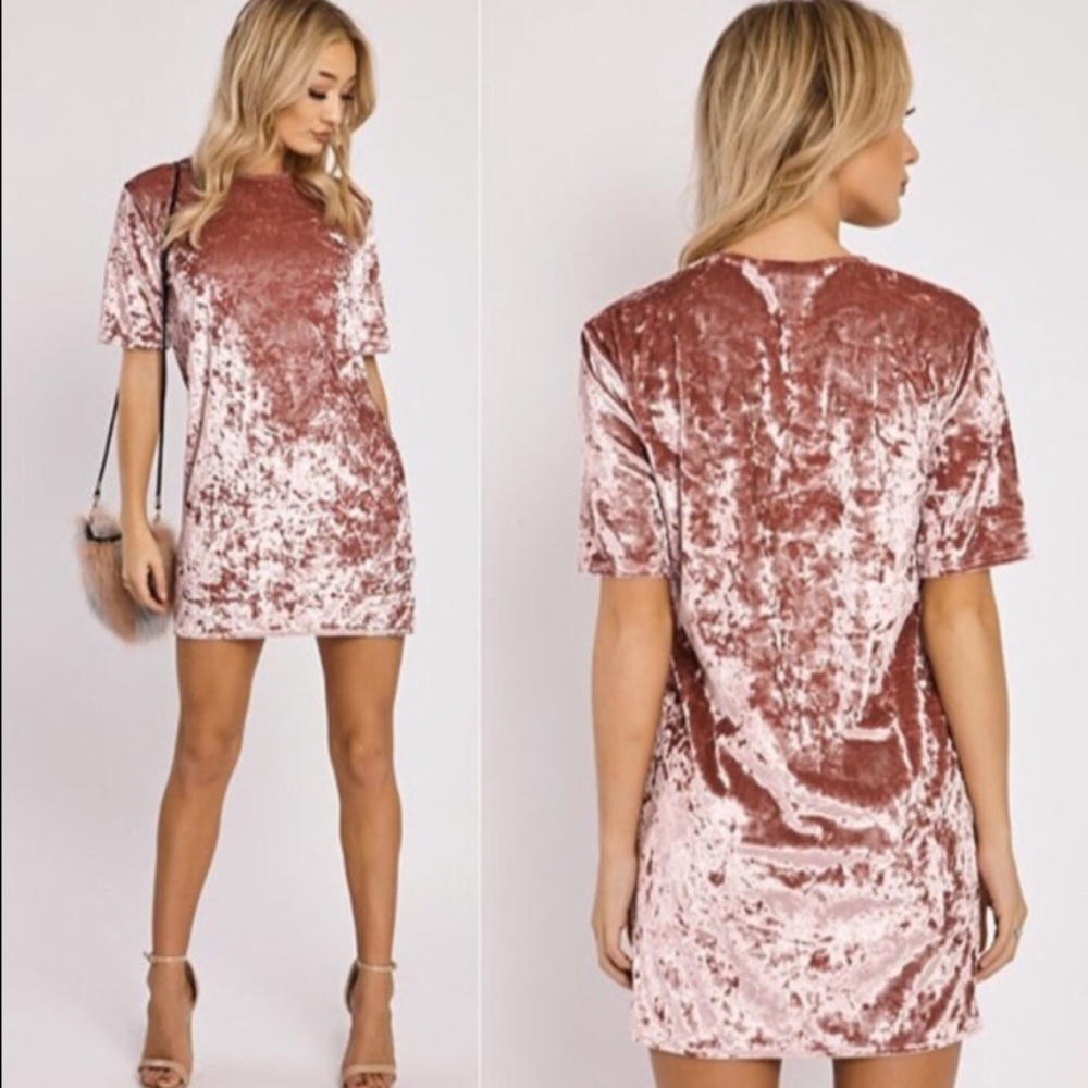 Blush / Rose Velvet T-Shirt Dress