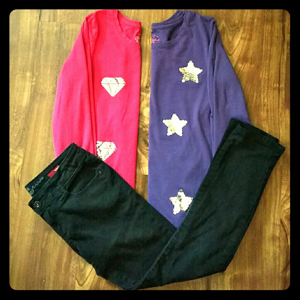 Girls Bling Shirts & Jeans Bundle of 3
