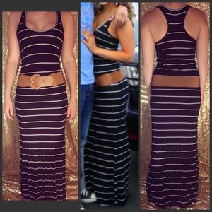 Black/ White Striped Maxi Dress Wetseal