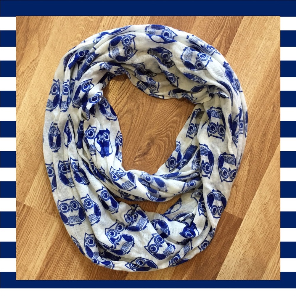 Blue & White Owl Infinity Scarf