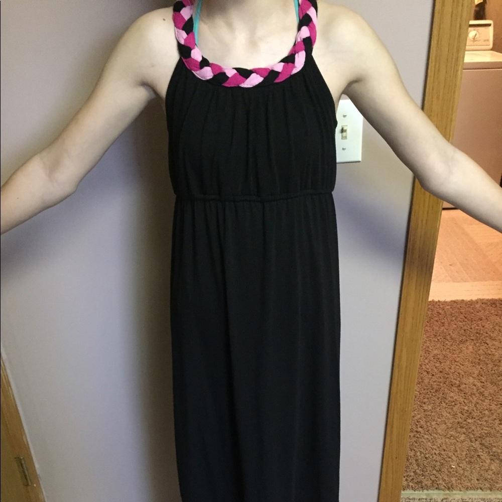 black and pink maxi dress