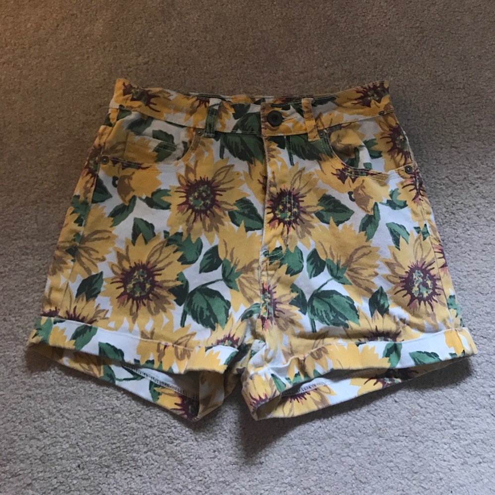 BULLHEAD denim sunflower high-waisted shorts