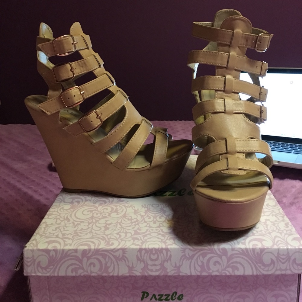 Tan wedge heels