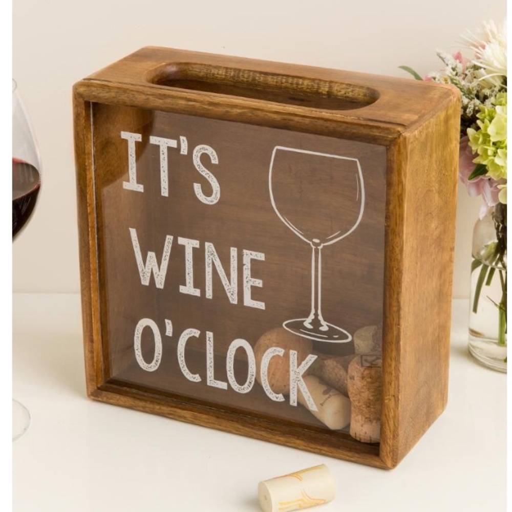 NWT IT'S WINE O' CLOCK WOOD CORK SHADOW BOX 🍷