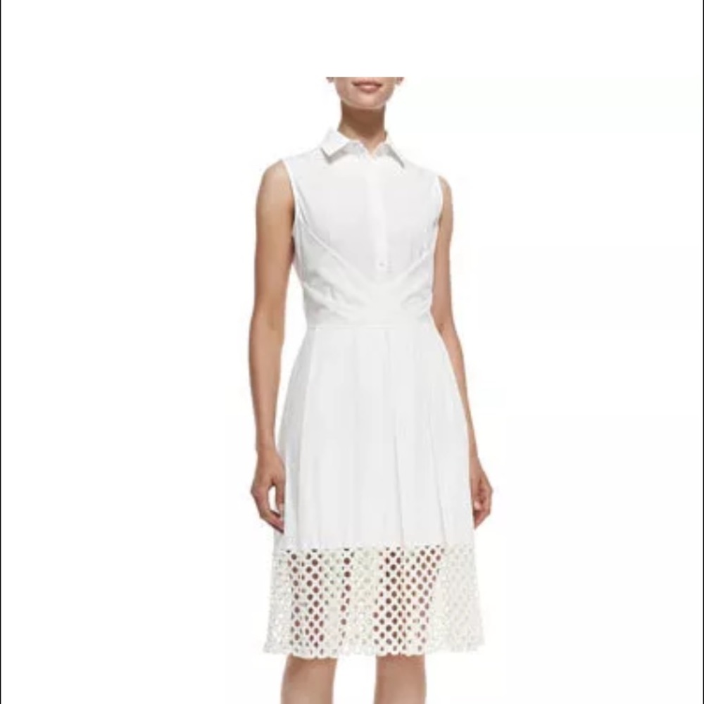 White Pleated Button Front Crochet Trim Sundress. 
Marked Sz 16 fits Sz 14