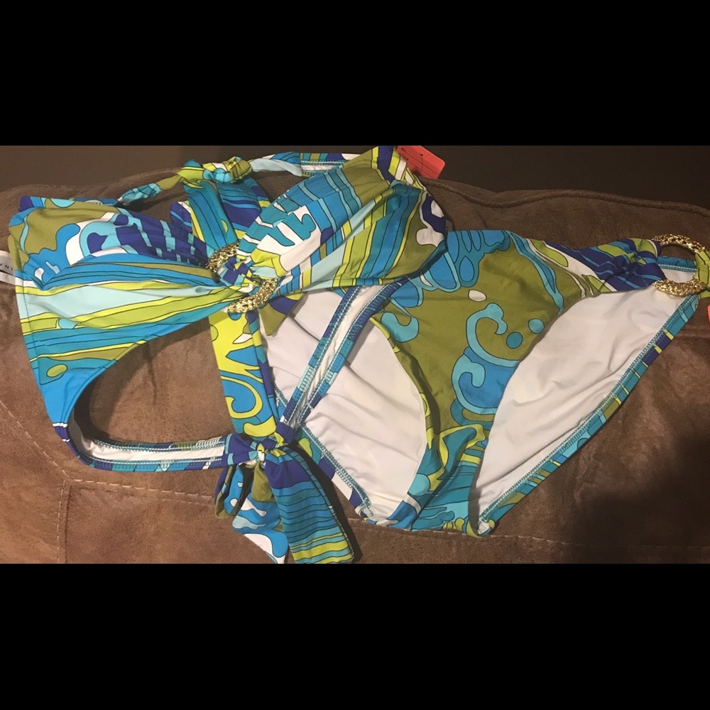 Trina Turk 2pc Bandeau Halter Hipster Bikini Sz 8