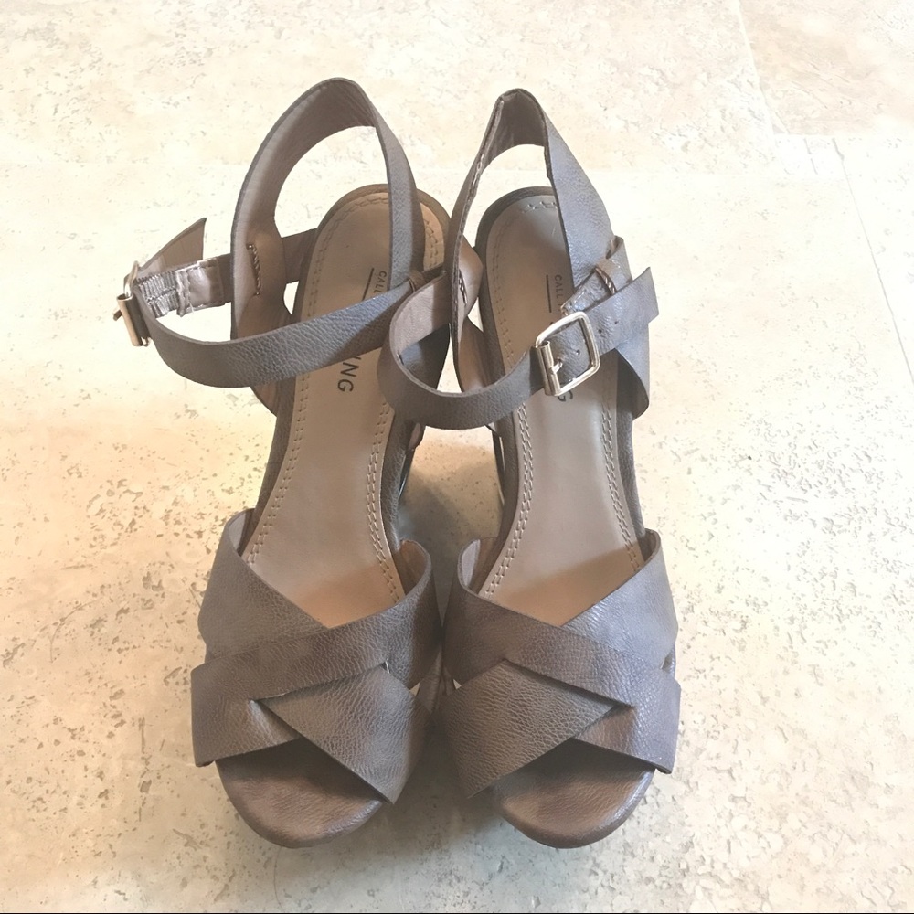 Brown high heel platform wedges