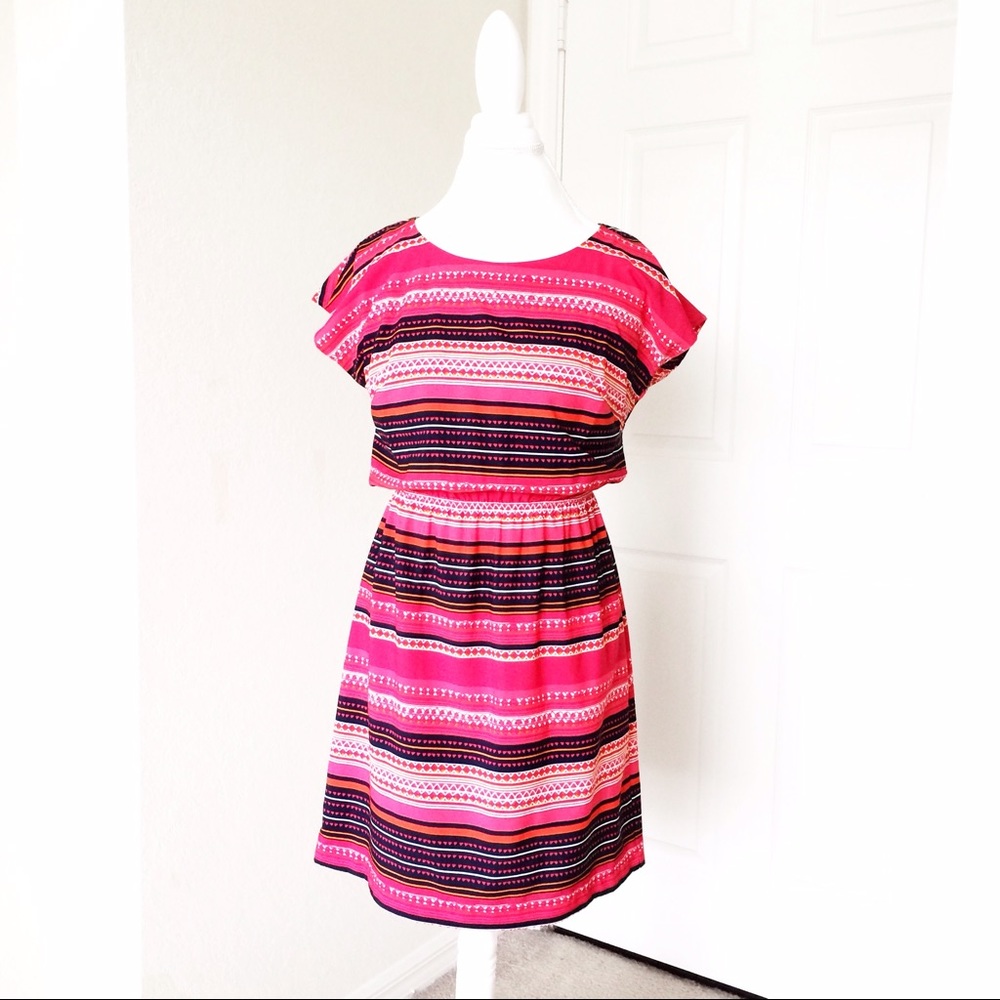 Navy and Pink Tribal Print Dress