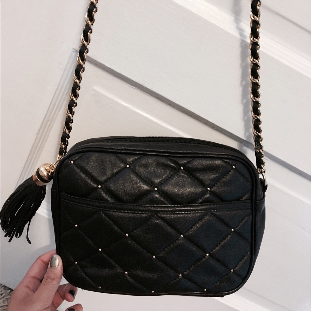 Black leather cross body bag