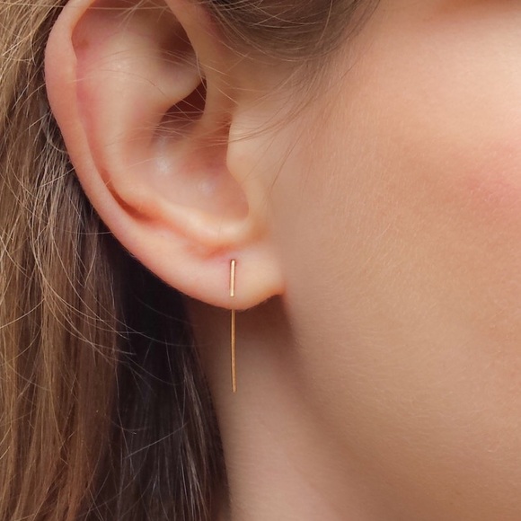 Minimalist Bar Threader Ear Jackets Cuff Earrings - Picture 3 of 5