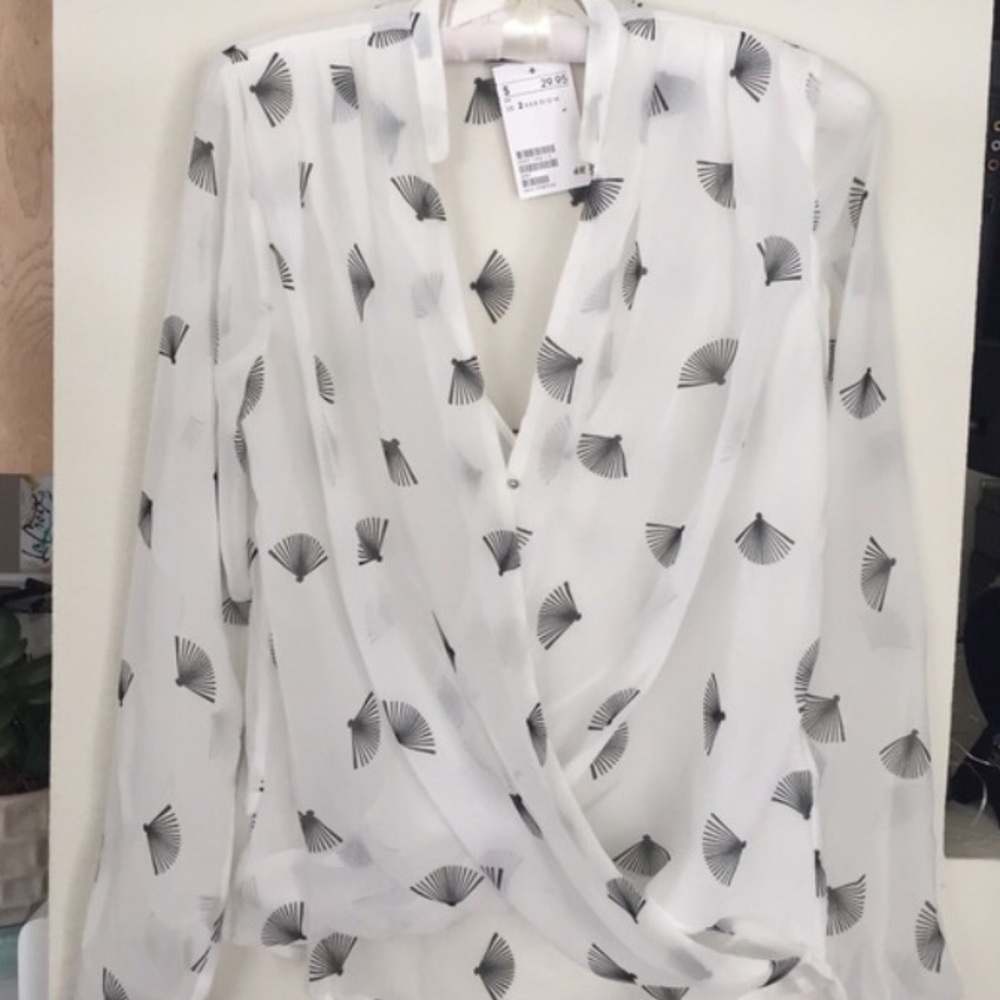 Sheer White art deco fan long sleeve blouse