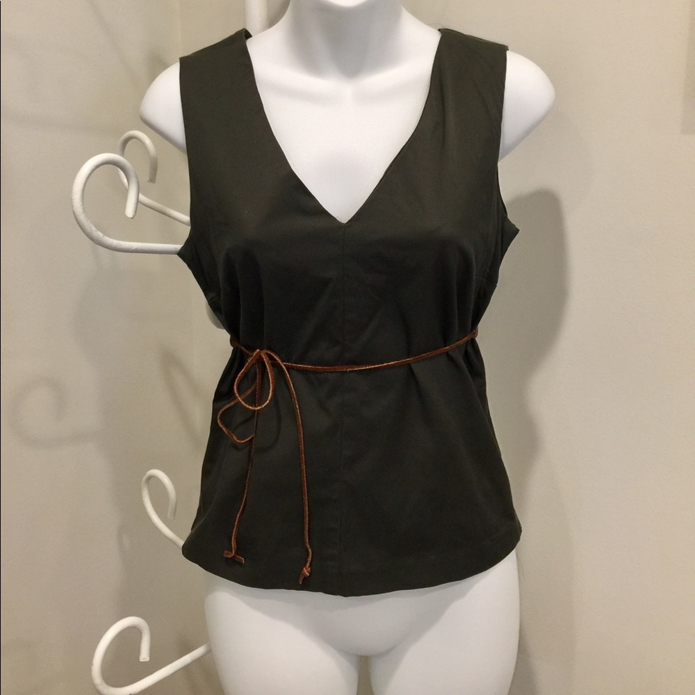 Arden B Army Green Sleeveless V-Neck Shirt