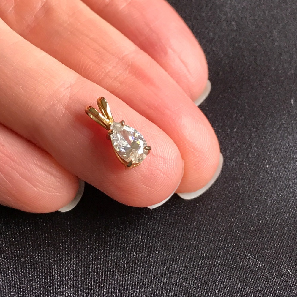 Teardrop pendant - gold color with crystal stone