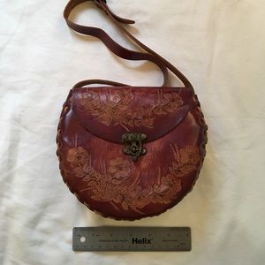 Hand tooled and sewn floral leather purse