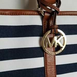 Michael KORS Navy White Striped Tote NWT
