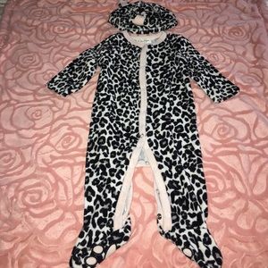 SOLD.....Animal-Printed Footed Coverall and Hat