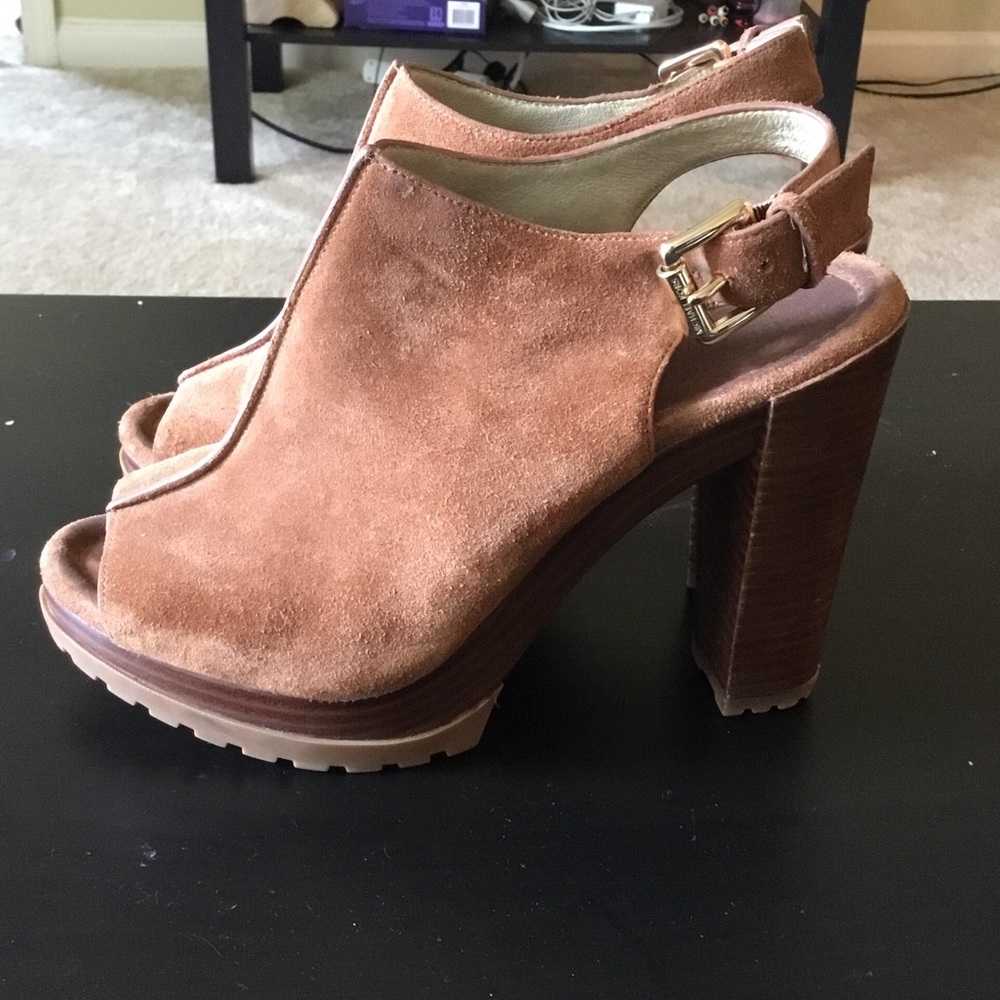 Michael Kors suede sling backs in luggage