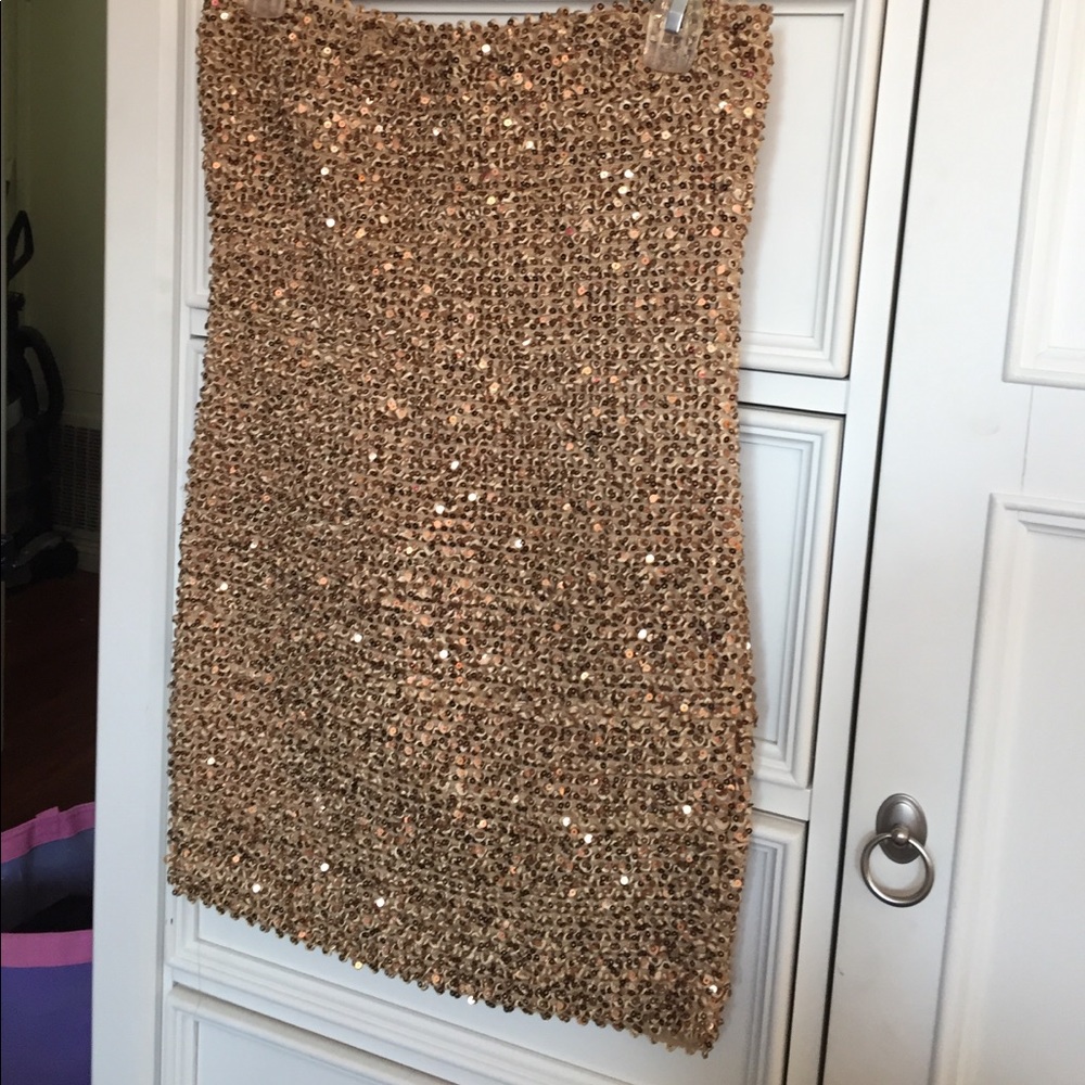 Strapless gold dress