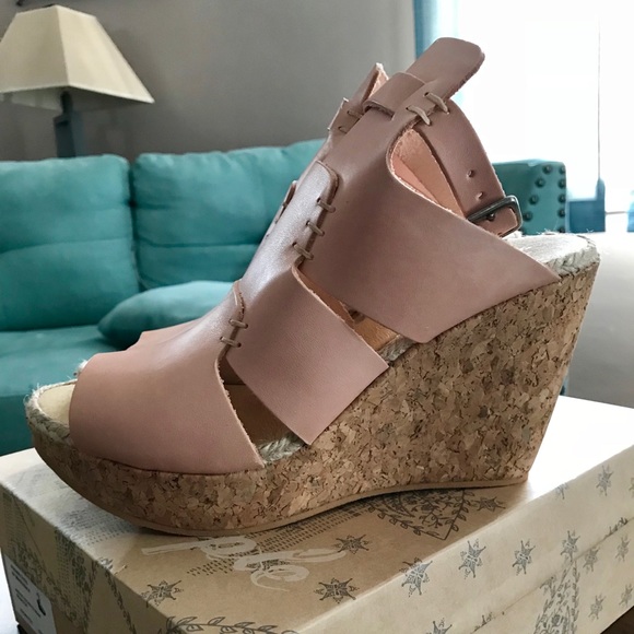 Sz 10 Free People Vachetta Rose Nude Leather Wedge Sandals 70s Eccentric - Picture 3 of 3