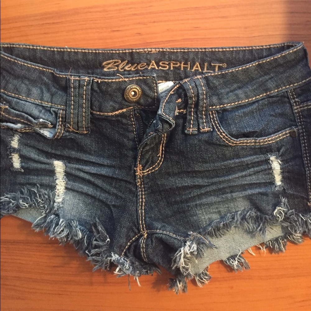 dark denim cut off shorts