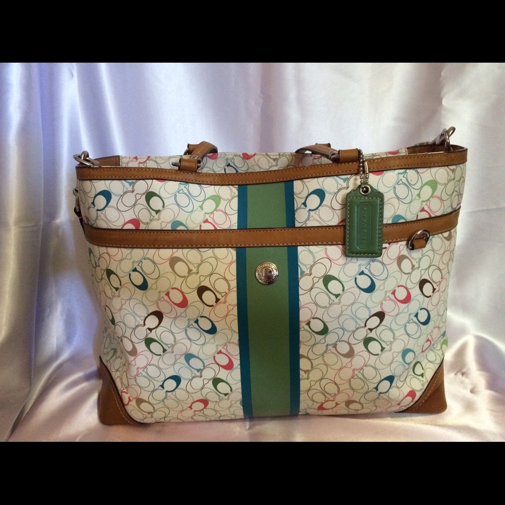 Coach diaper bag white/tan with multicolor