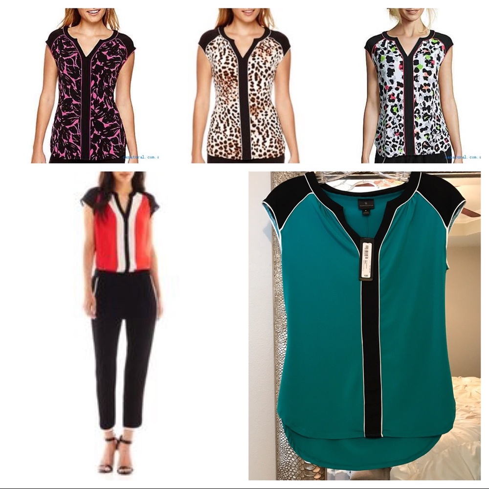 Teal and Black V-Neck Top