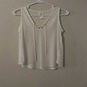 Creme lace up tank top
