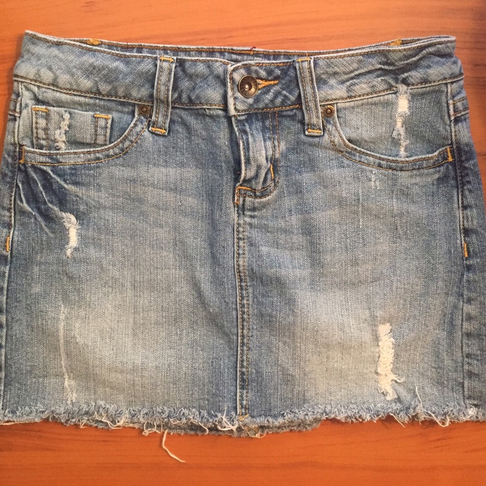 Deconstructed denim cut off skirt
