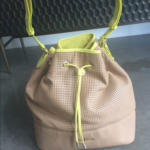 Cole haan nude leather bag with neon trim
