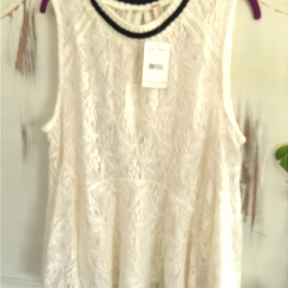 Free people white lace black trim sleeveless top - Picture 1 of 3