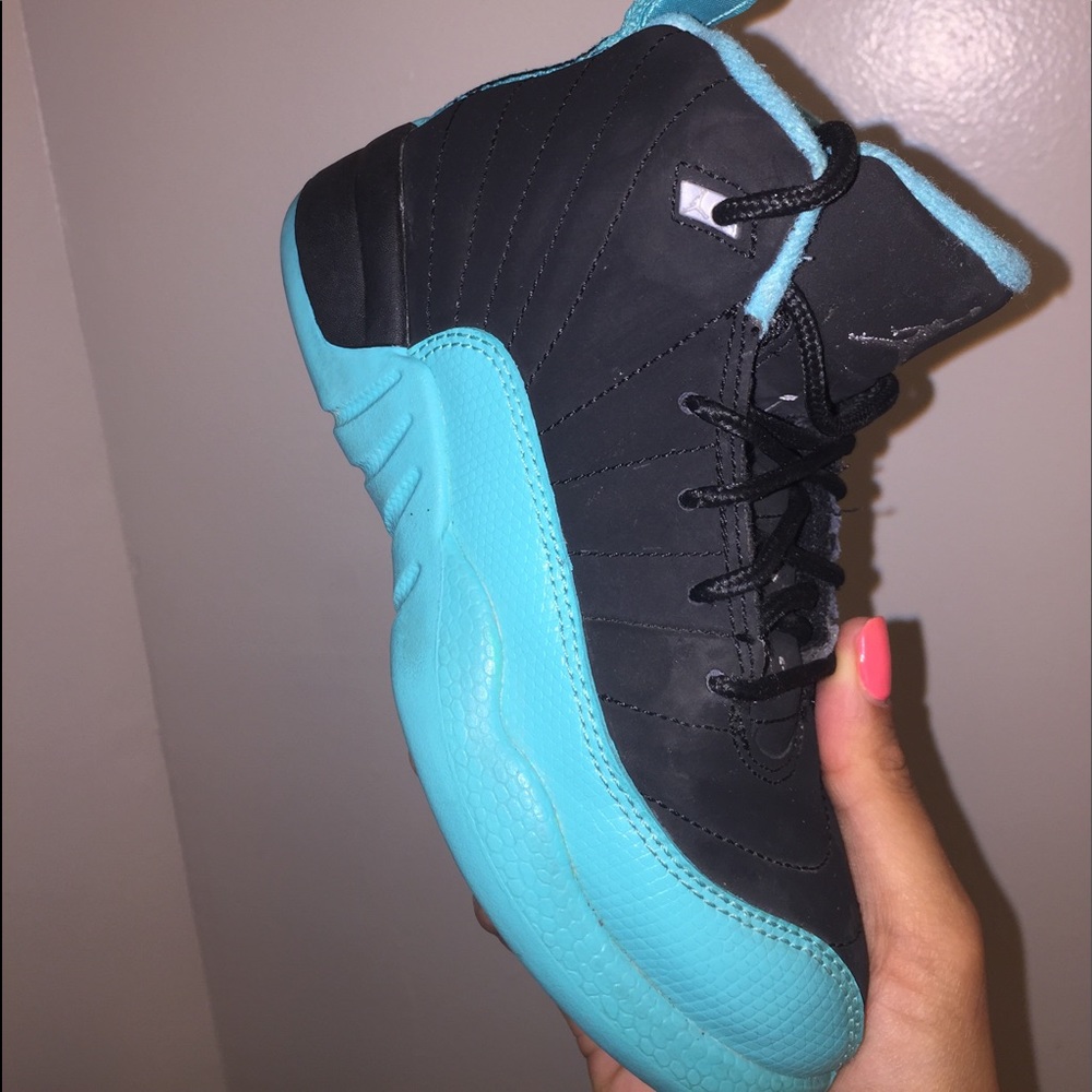 Black and Turquoise Jordan 12's