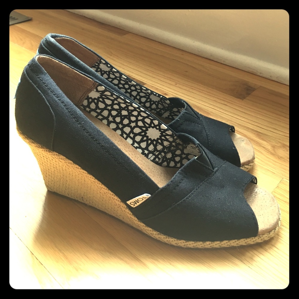 Toms Black Peep Toe Wedges