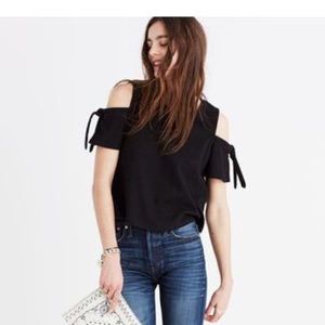 madewell black cold shoulder tie top