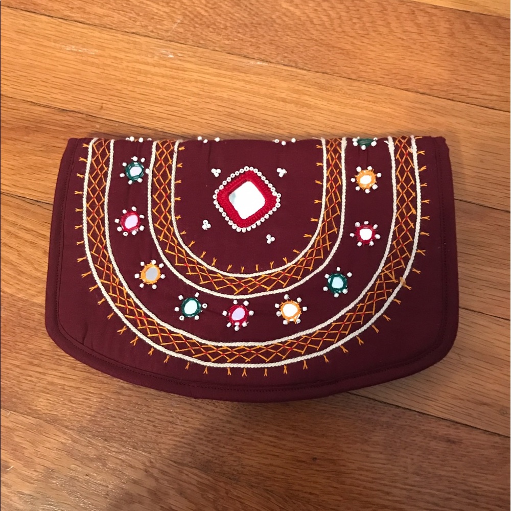 MAROON BURGUNDY MULTICOLORED CLUTCH FROM INDIA!