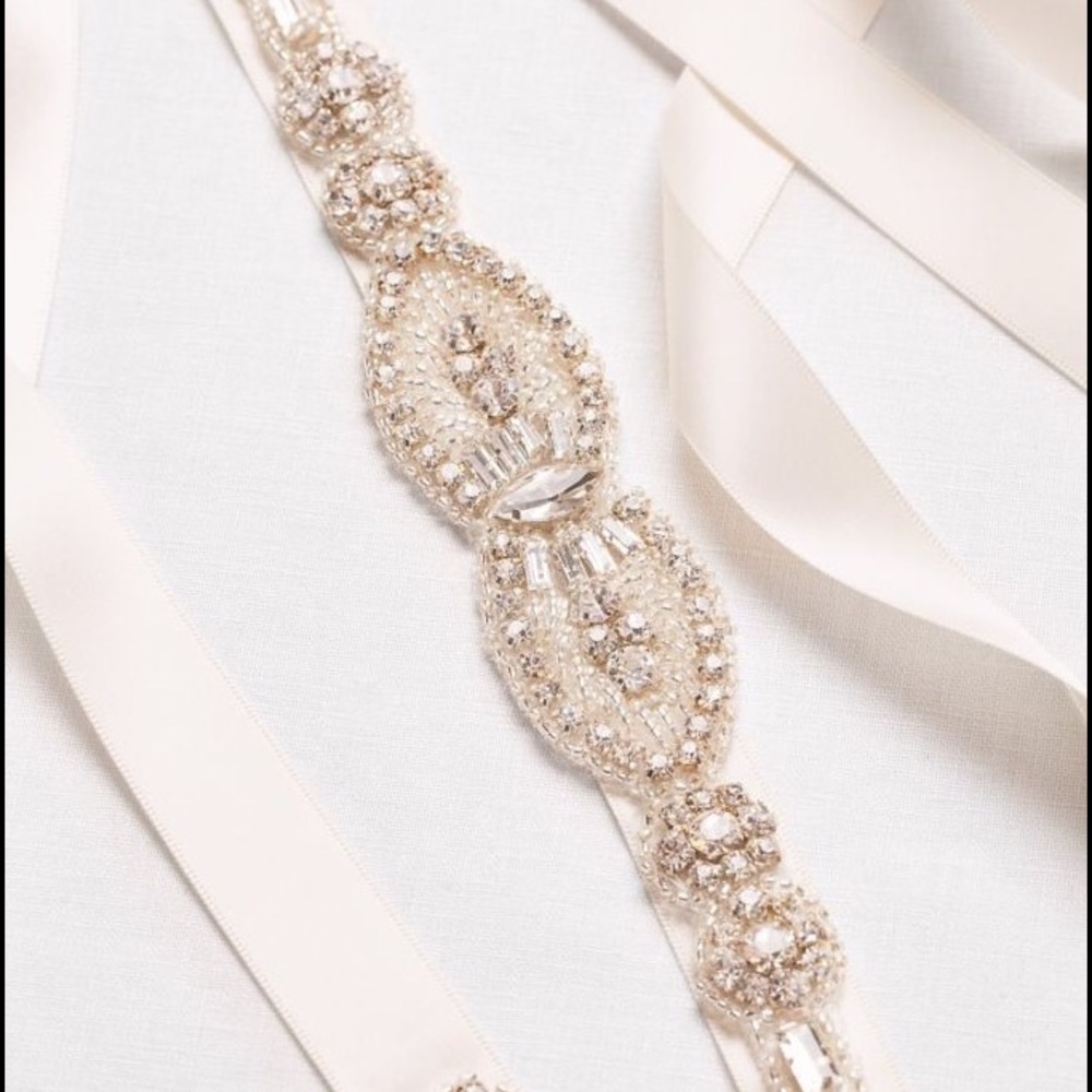 Beaded Medallion Satin Ribbon Sash with Baguettes