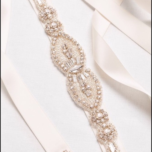Beaded Medallion Satin Ribbon Sash with Baguettes - Picture 1 of 7